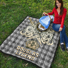 Douglas Grey Modern Tartan Crest Legend Gold Royal Premium Quilt