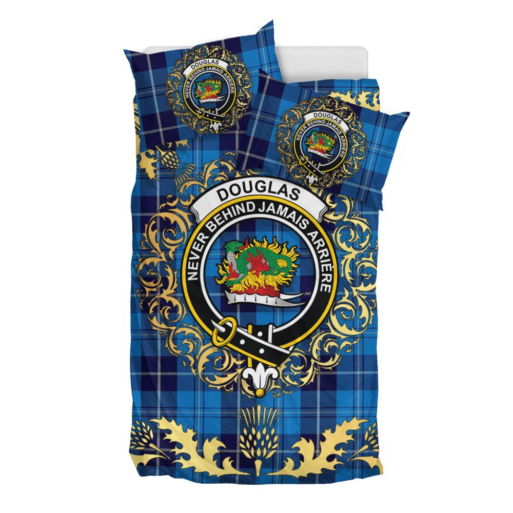 Douglas Variation Tartan Crest Bedding Set - Golden Thistle Style