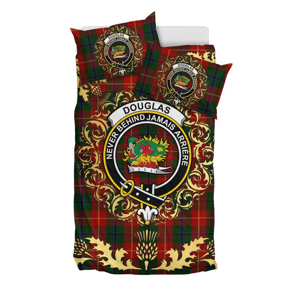 Douglas of Roxburgh Tartan Crest Bedding Set - Golden Thistle Style