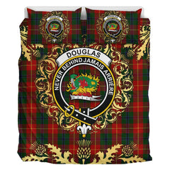 Douglas of Roxburgh Tartan Crest Bedding Set - Golden Thistle Style