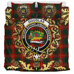Douglas of Roxburgh Tartan Crest Bedding Set - Golden Thistle Style