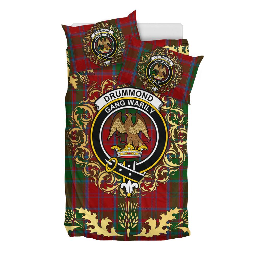 Drummond 01 Tartan Crest Bedding Set - Golden Thistle Style