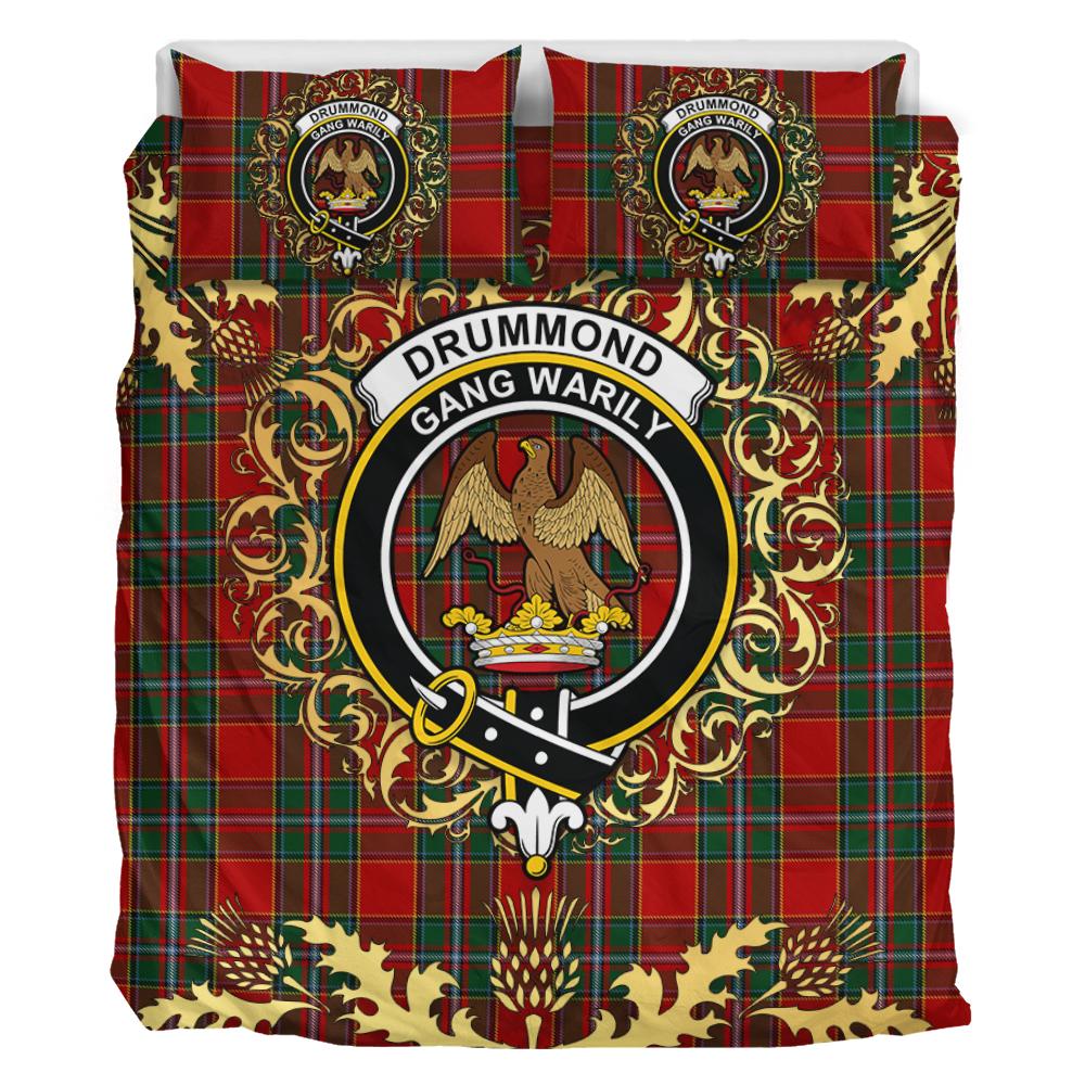 Drummond Ancient Tartan Crest Bedding Set - Golden Thistle Style