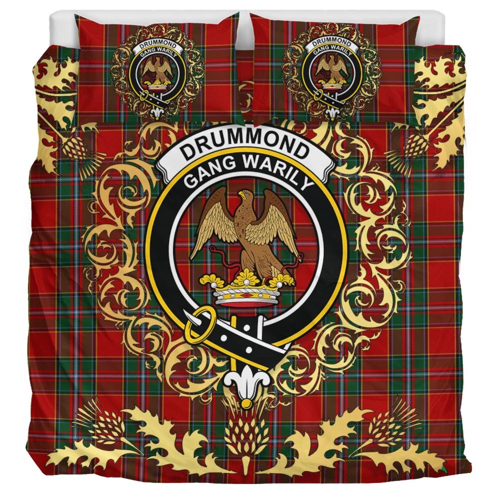 Drummond Ancient Tartan Crest Bedding Set - Golden Thistle Style