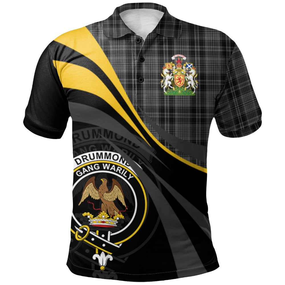 Drummond Grey Tartan Polo Shirt - Royal Coat Of Arms Style