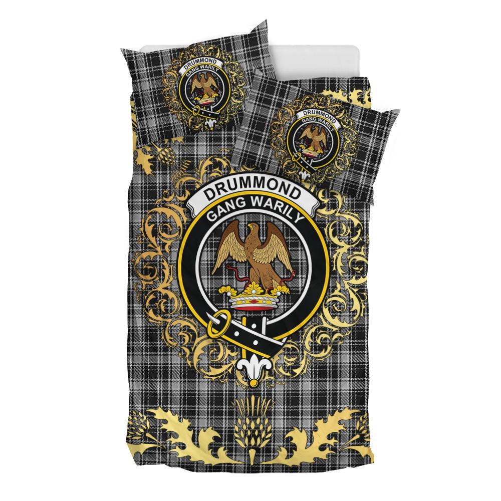 Drummond Grey Originaux Tartan Crest Bedding Set - Golden Thistle Style