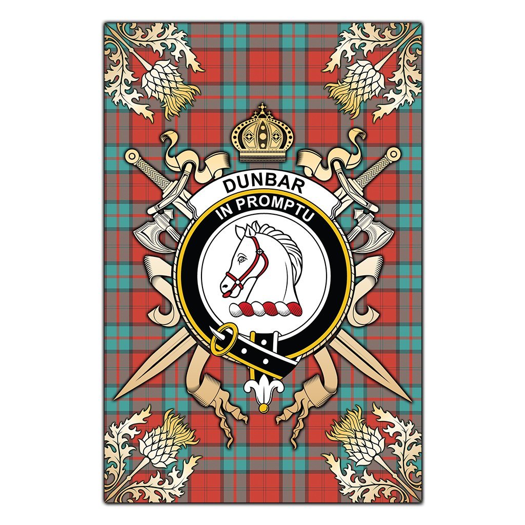 Dunbar Ancient Tartan Crest Black Garden Flag - Gold Thistle Style
