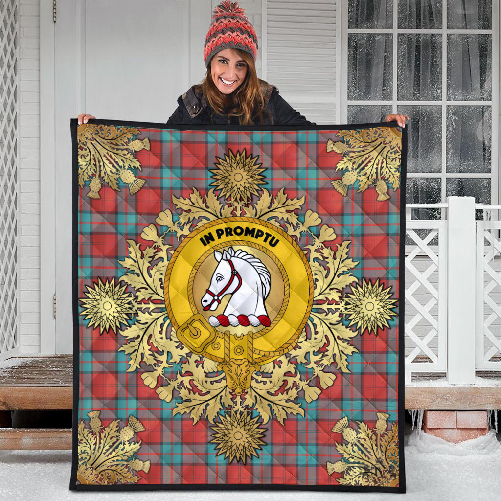 Dunbar Ancient Tartan Crest Premium Quilt - Gold Thistle Style