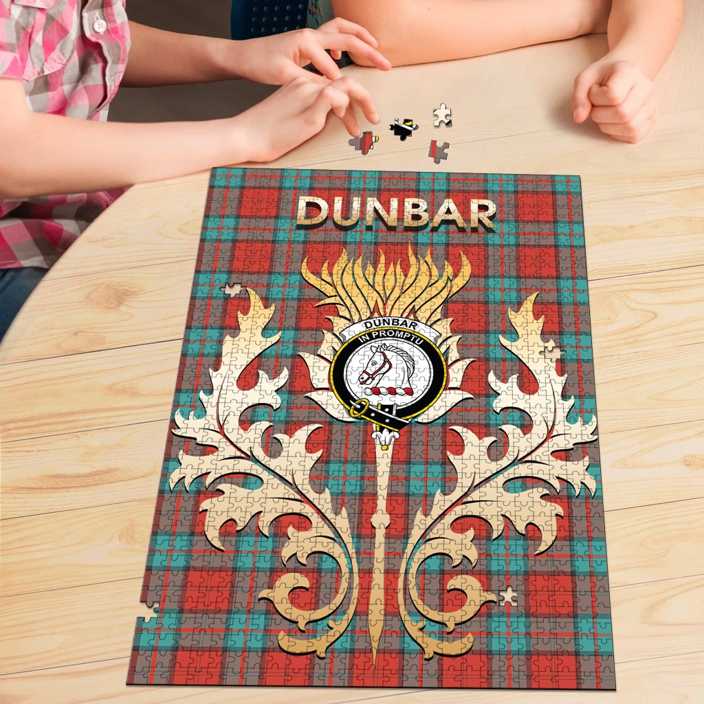 Dunbar Ancient Tartan Crest Thistle Jigsaw Puzzles