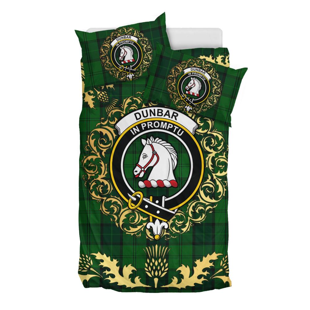 Dunbar Hunting Tartan Crest Bedding Set - Golden Thistle Style