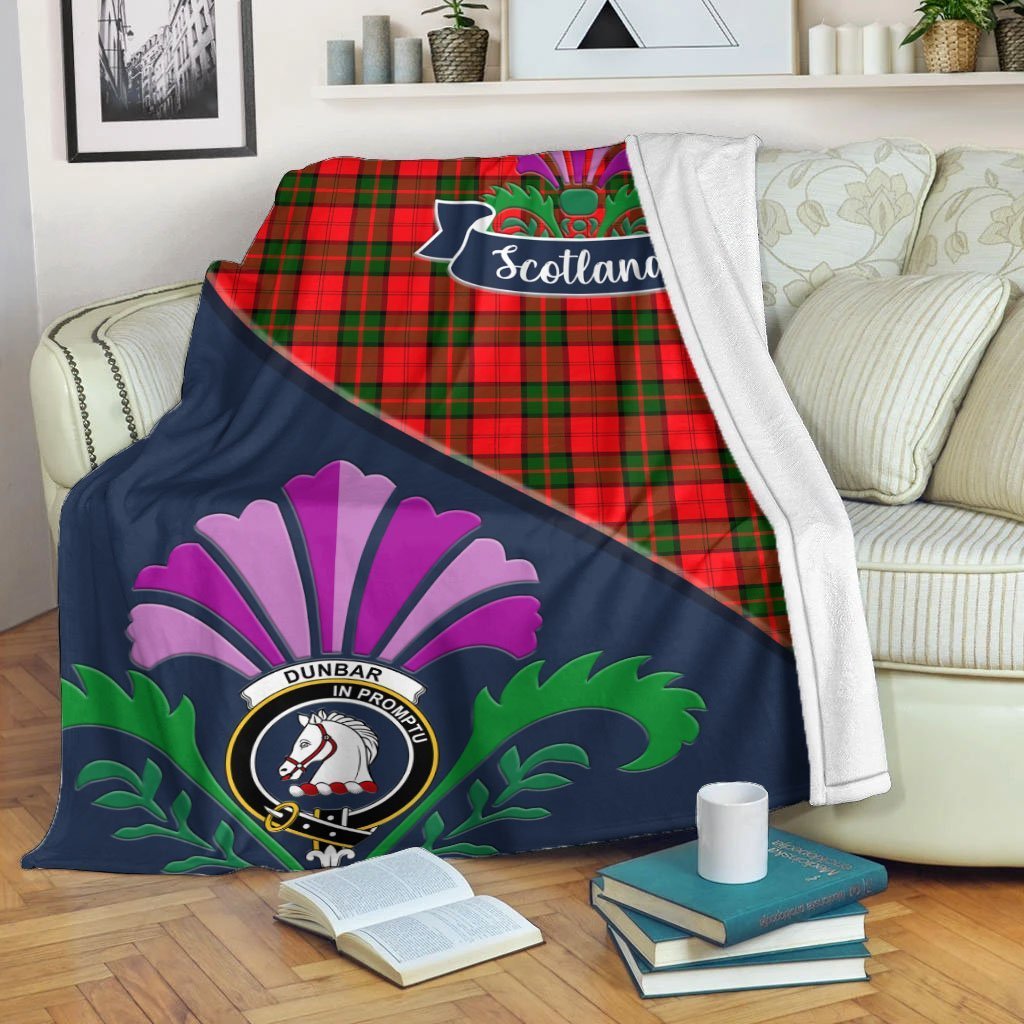 Dunbar Tartan Crest Premium Blanket - Thistle Style