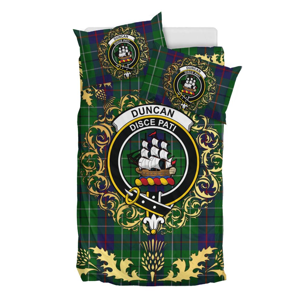 Duncan Tartan Crest Bedding Set - Golden Thistle Style