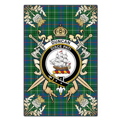 Duncan Ancient Tartan Crest Black Garden Flag - Gold Thistle Style