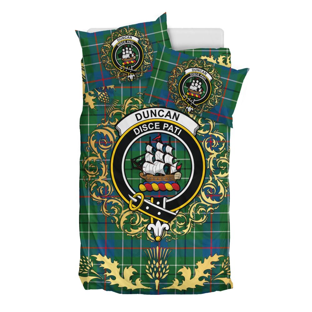 Duncan Ancient Tartan Crest Bedding Set - Golden Thistle Style