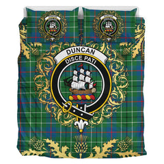 Duncan Ancient Tartan Crest Bedding Set - Golden Thistle Style