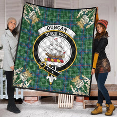 Duncan Ancient Tartan Crest Premium Quilt - Gold Thistle Style