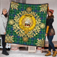 Duncan Ancient Tartan Crest Premium Quilt - Gold Thistle Style