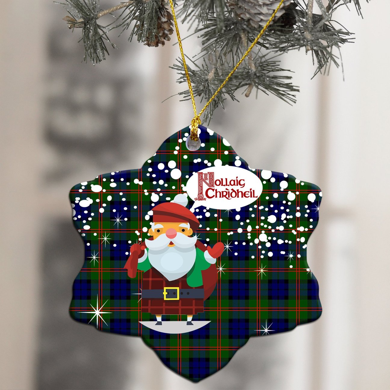 Dundas Modern 02 Tartan Christmas Ceramic Ornament - Santa Style