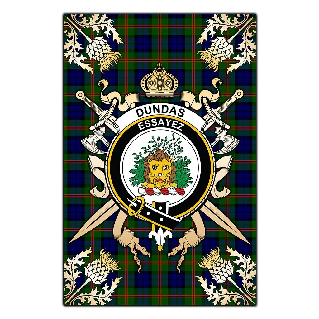 Dundas Modern 02 Tartan Crest Black Garden Flag - Gold Thistle Style