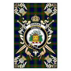 Dundas Modern 02 Tartan Crest Black Garden Flag - Gold Thistle Style