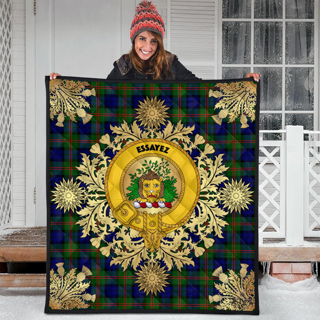 Dundas Modern 02 Tartan Crest Premium Quilt - Gold Thistle Style