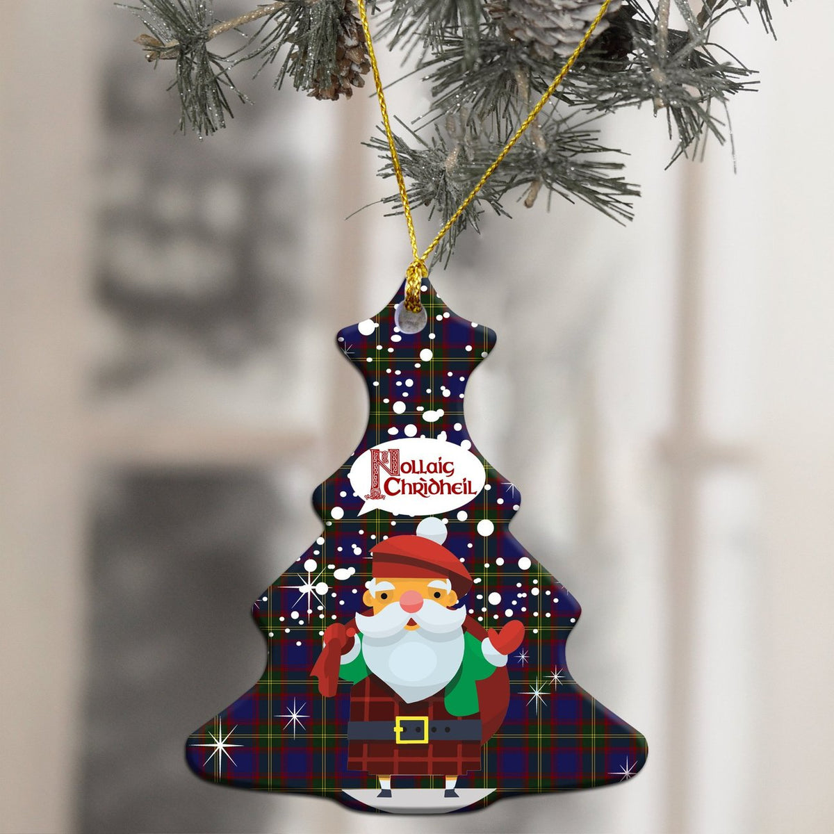Durie Tartan Christmas Ceramic Ornament - Santa Stylec