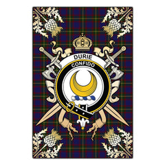 Durie Tartan Crest Black Garden Flag - Gold Thistle Style