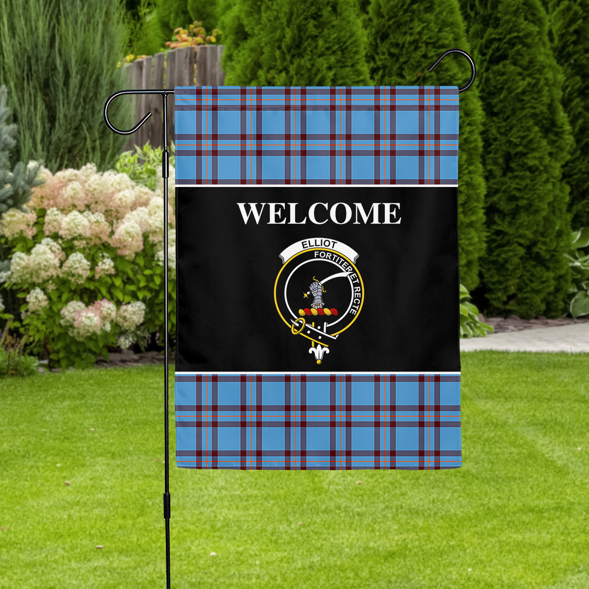 Elliot Ancient Tartan Crest Black Garden Flag