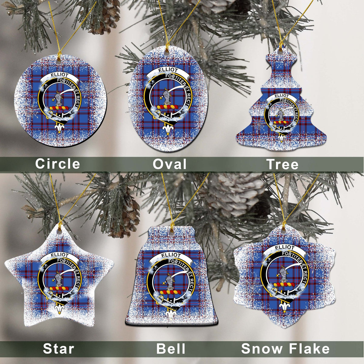 Elliot Tartan Christmas Ceramic Ornament - Snow Style