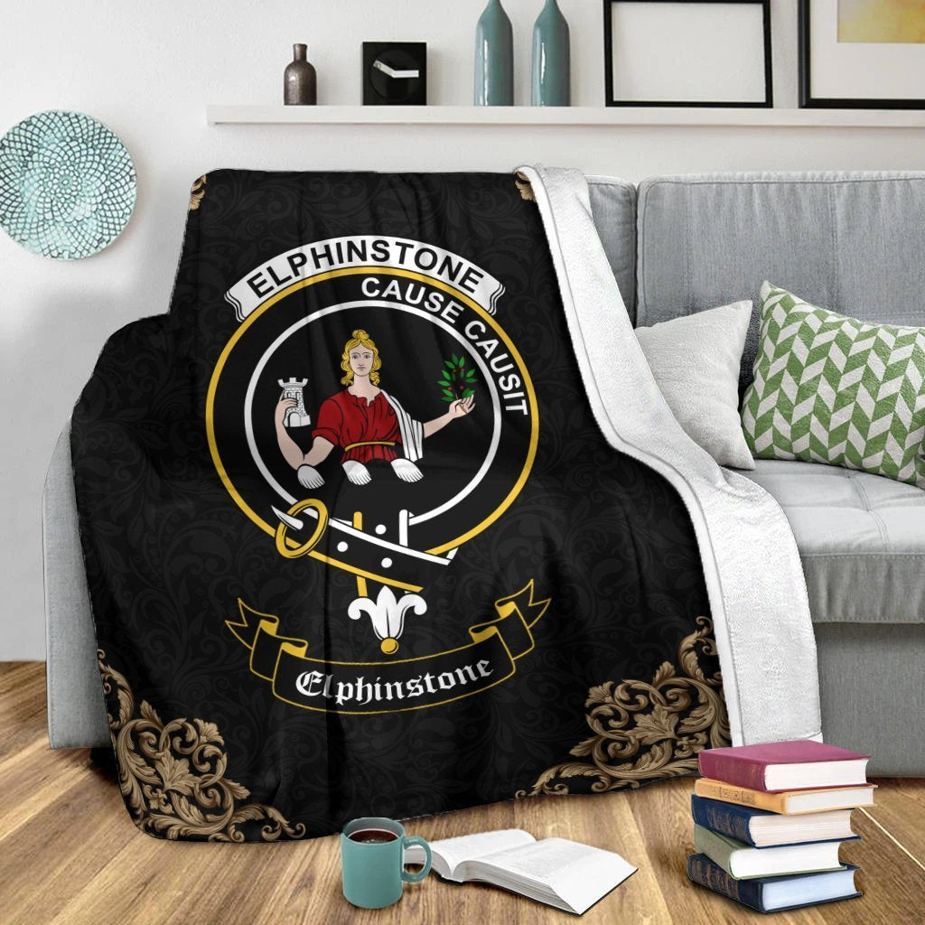 Elphinstone Crest Tartan Premium Blanket Black
