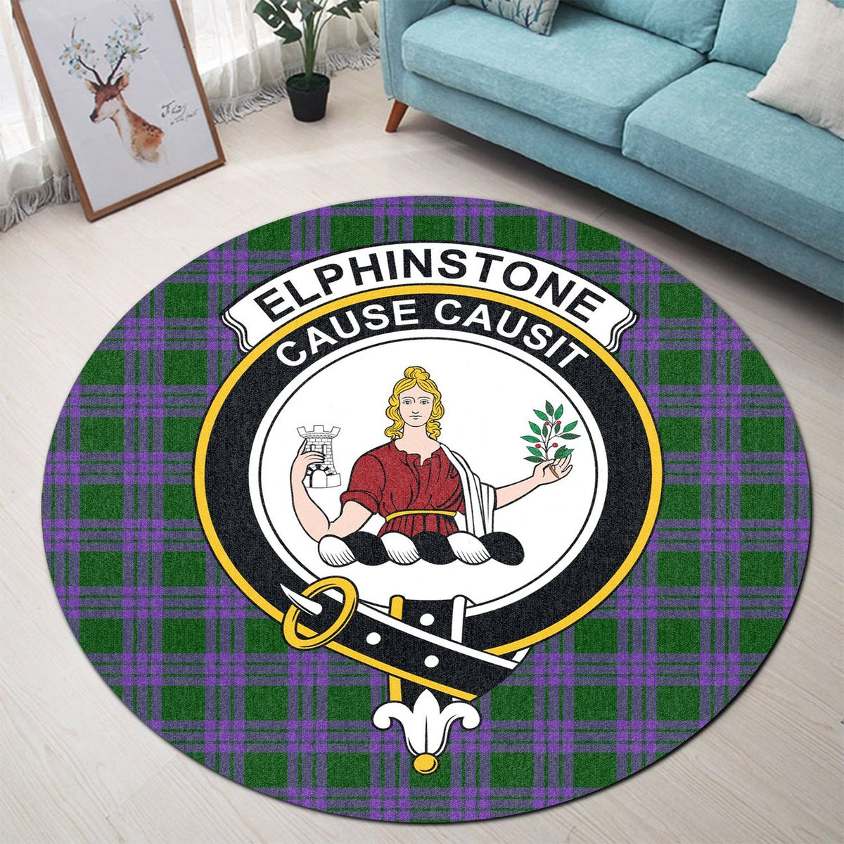 Elphinstone Tartan Crest Round Rug