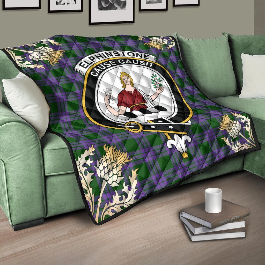 Elphinstone Tartan Crest Premium Quilt - Gold Thistle Style