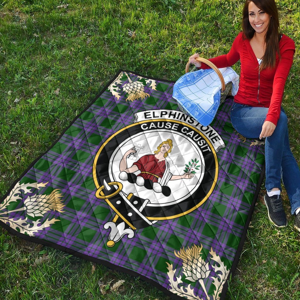 Elphinstone Tartan Crest Premium Quilt - Gold Thistle Style