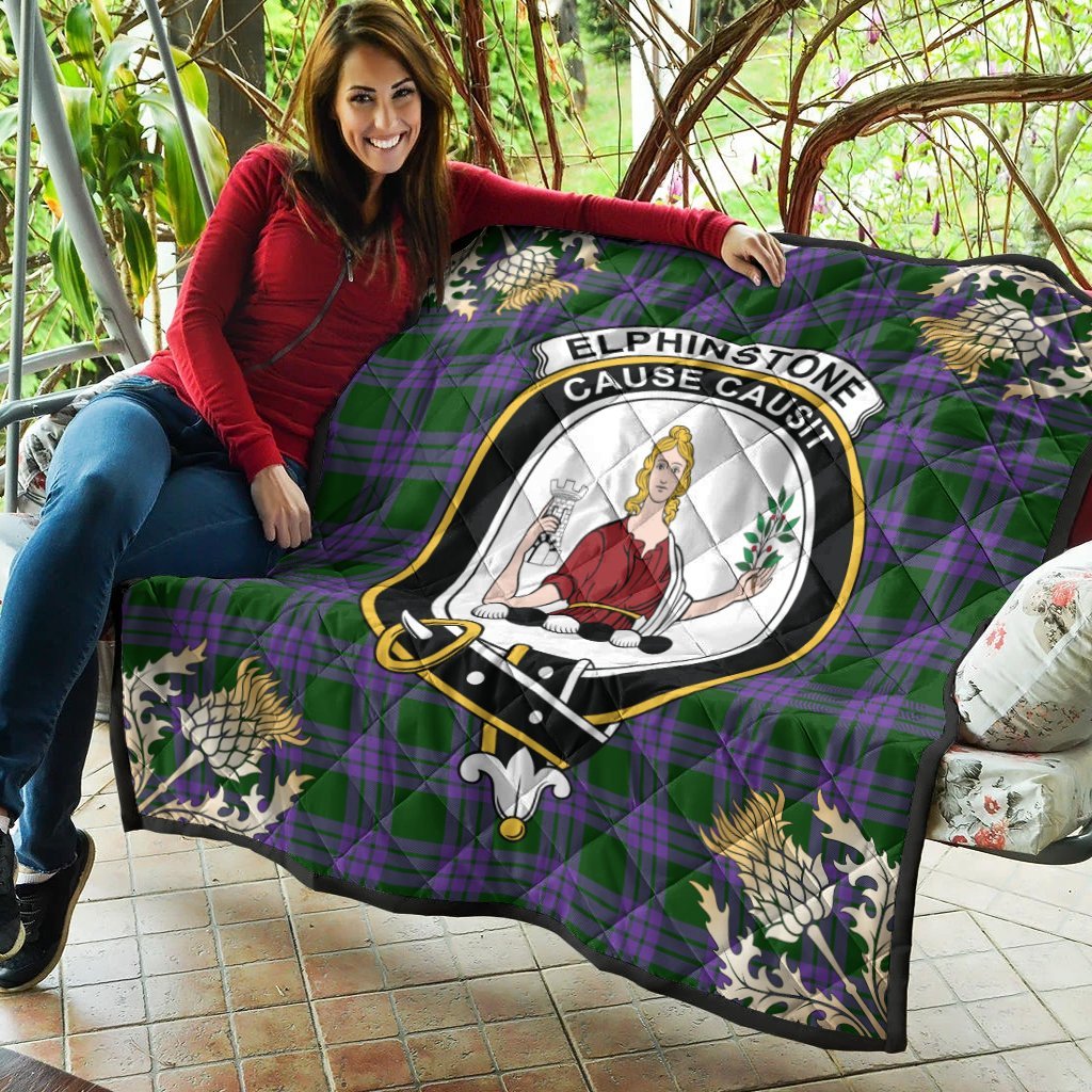 Elphinstone Tartan Crest Premium Quilt - Gold Thistle Style