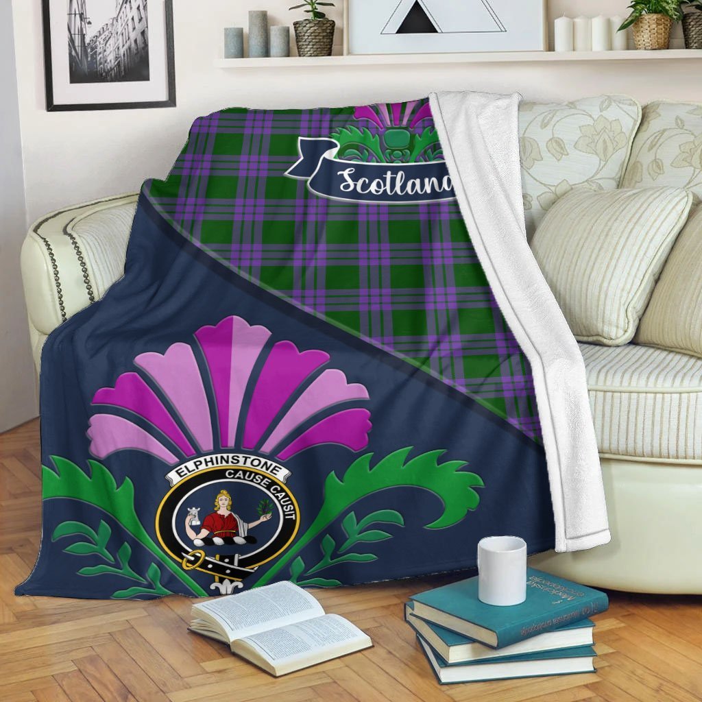 Elphinstone Tartan Crest Premium Blanket - Thistle Style