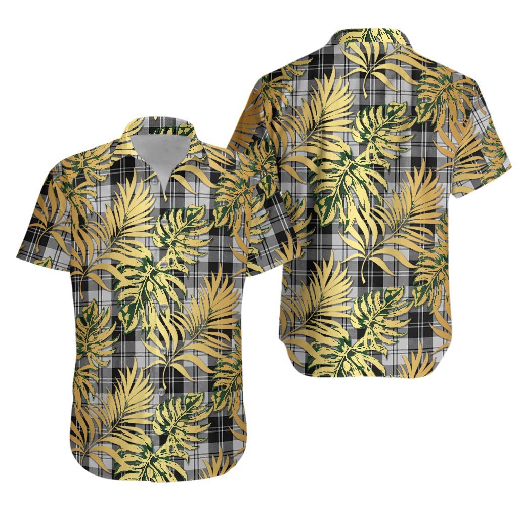 Erskine Black and White Tartan Vintage Leaves Hawaiian Shirt