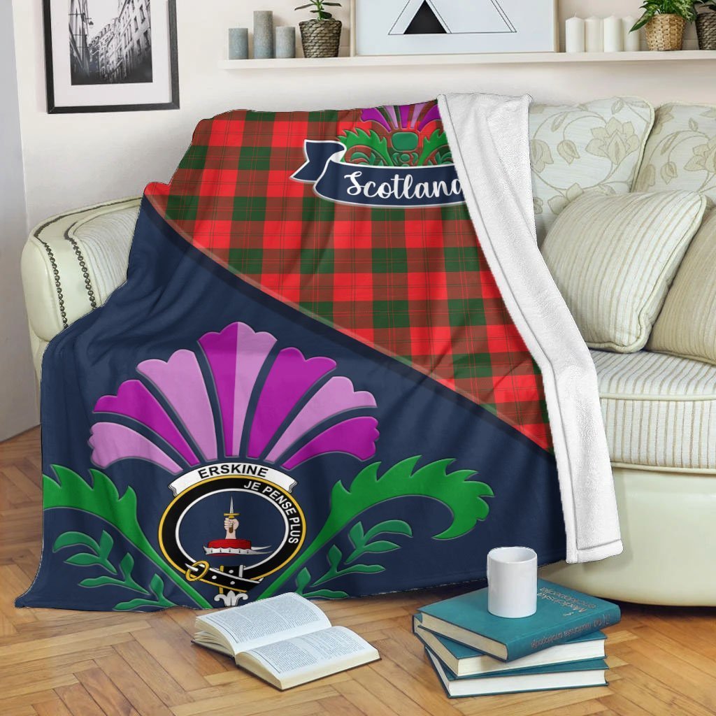 Erskine Tartan Crest Premium Blanket - Thistle Style