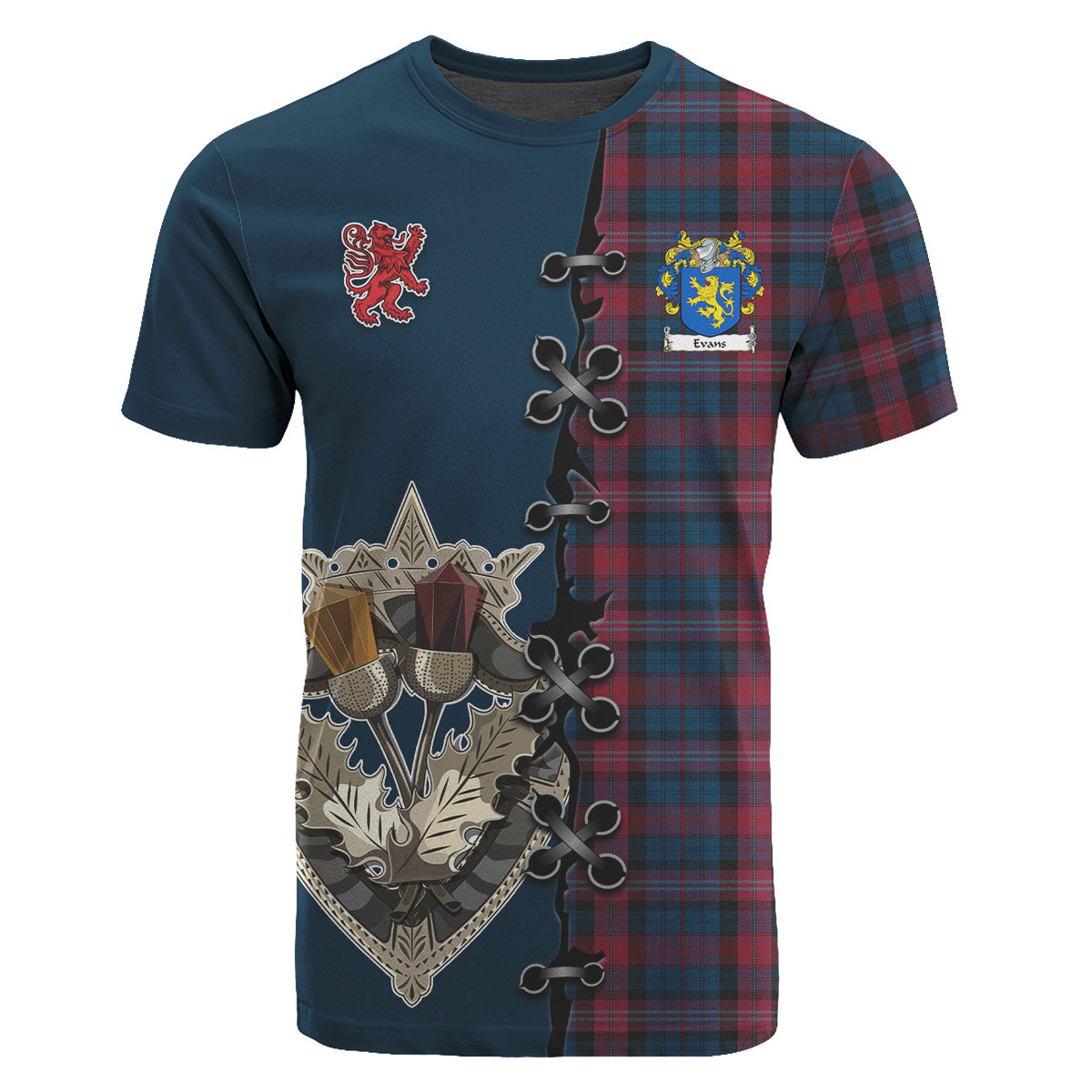 Evans Tartan T-shirt - Lion Rampant And Celtic Thistle Style