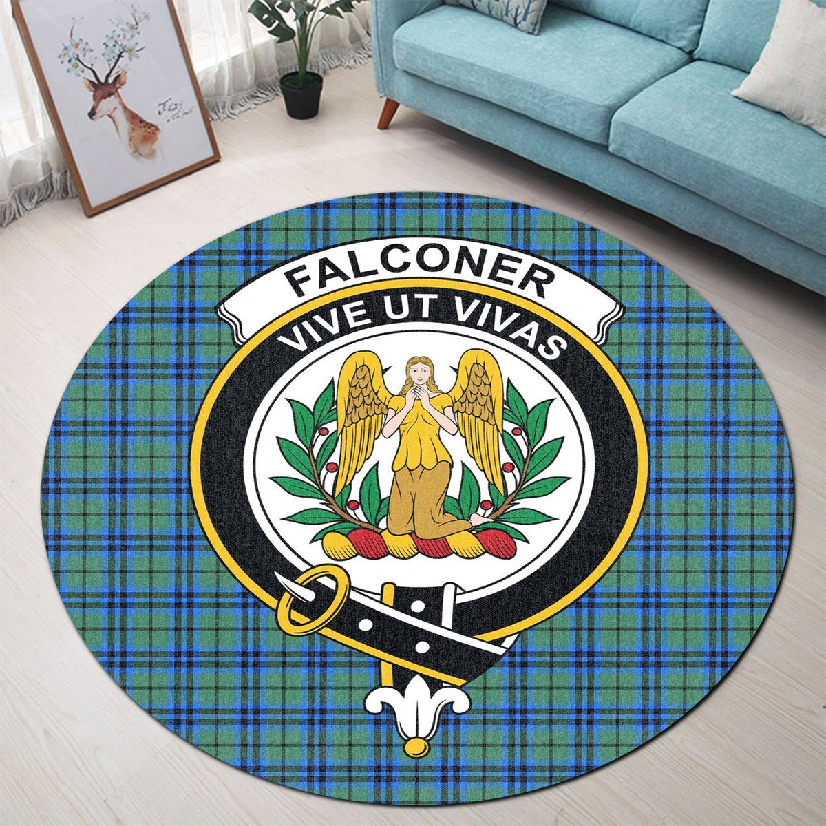 Falconer Tartan Crest Round Rug