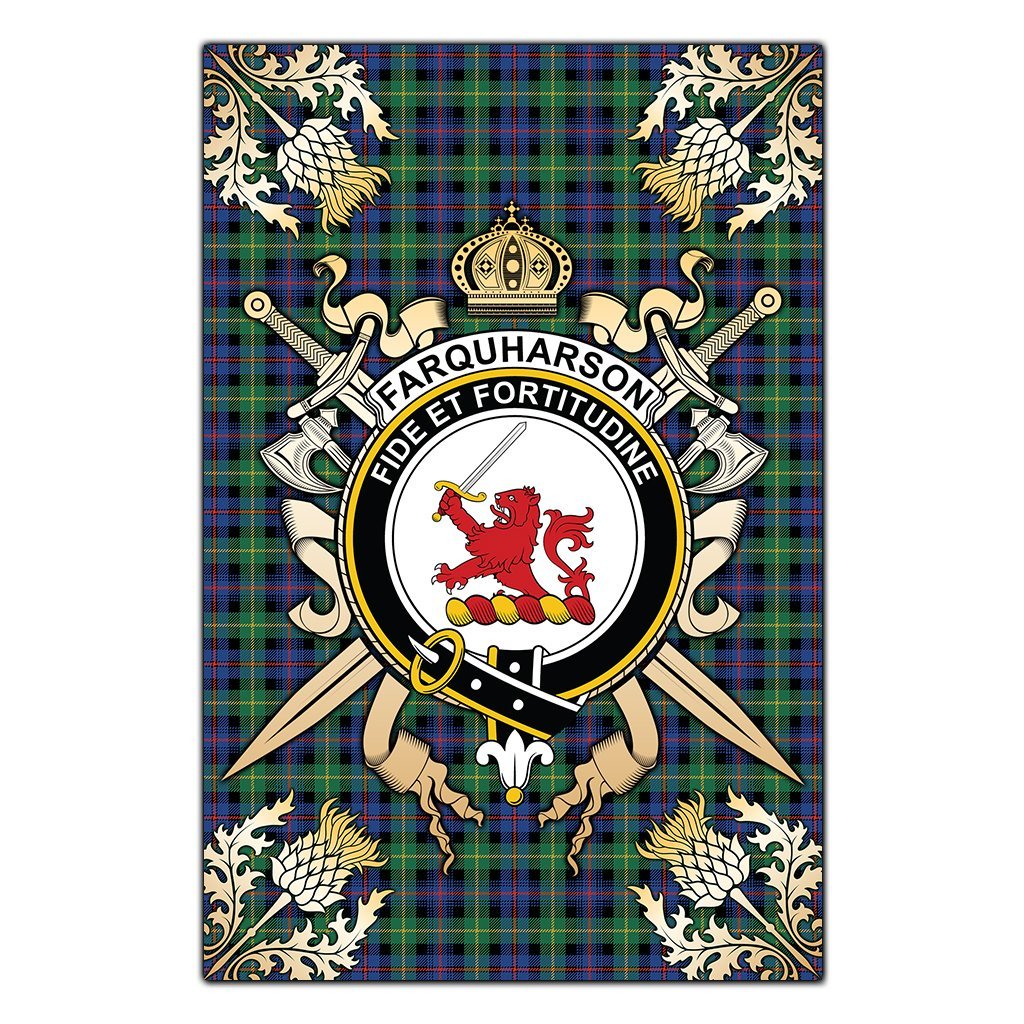 Farquharson Ancient Tartan Crest Black Garden Flag - Gold Thistle Style