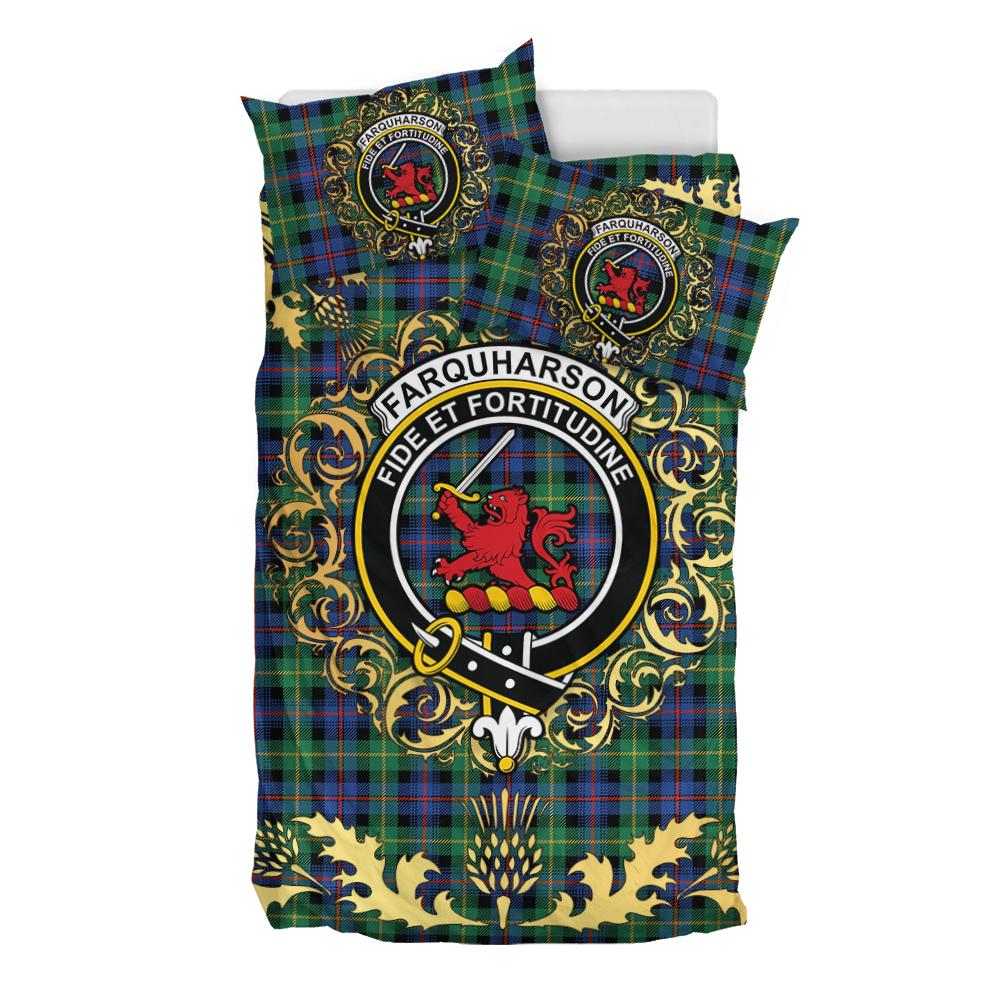 Farquharson Ancient Tartan Crest Bedding Set - Golden Thistle Style