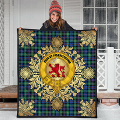 Farquharson Ancient Tartan Crest Premium Quilt - Gold Thistle Style