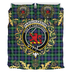Farquharson Ancient Tartan Crest Bedding Set - Golden Thistle Style