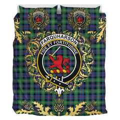 Farquharson Ancient Tartan Crest Bedding Set - Golden Thistle Style