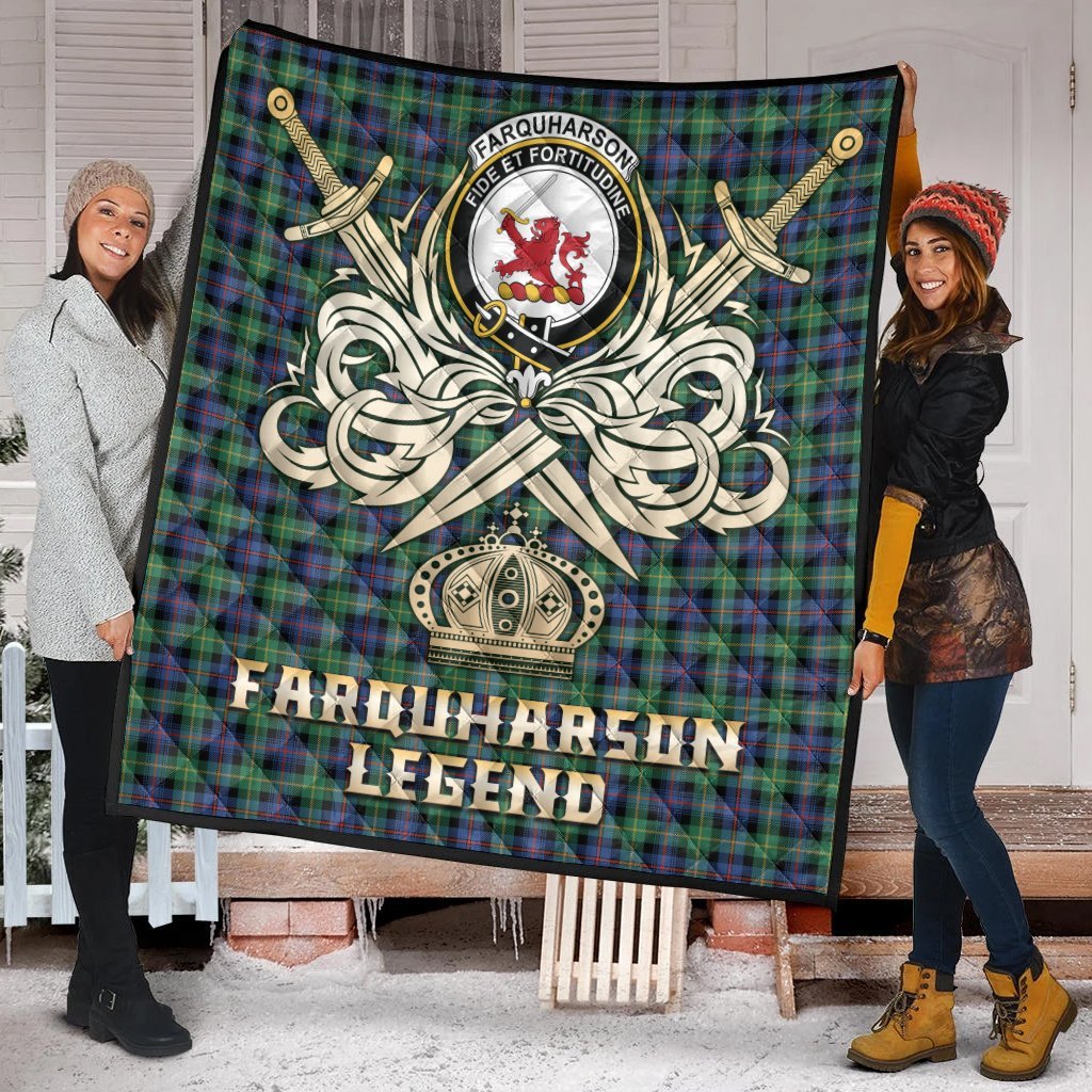 Farquharson Ancient Tartan Crest Legend Gold Royal Premium Quilt