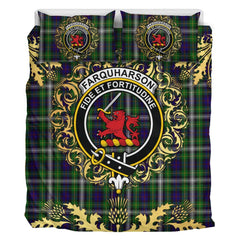 Farquharson Dress Tartan Crest Bedding Set - Golden Thistle Style