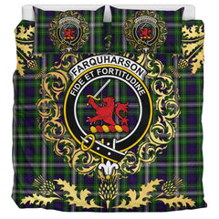 Farquharson Dress Tartan Crest Bedding Set - Golden Thistle Style