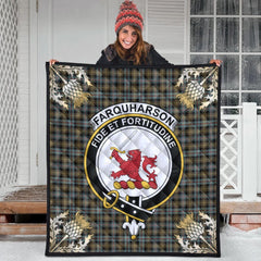 Farquharson Weathered Tartan Crest Premium Quilt - Gold Thistle Style