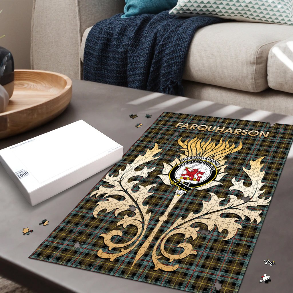 Farquharson Weathered Tartan Crest Thistle Jigsaw Puzzles
