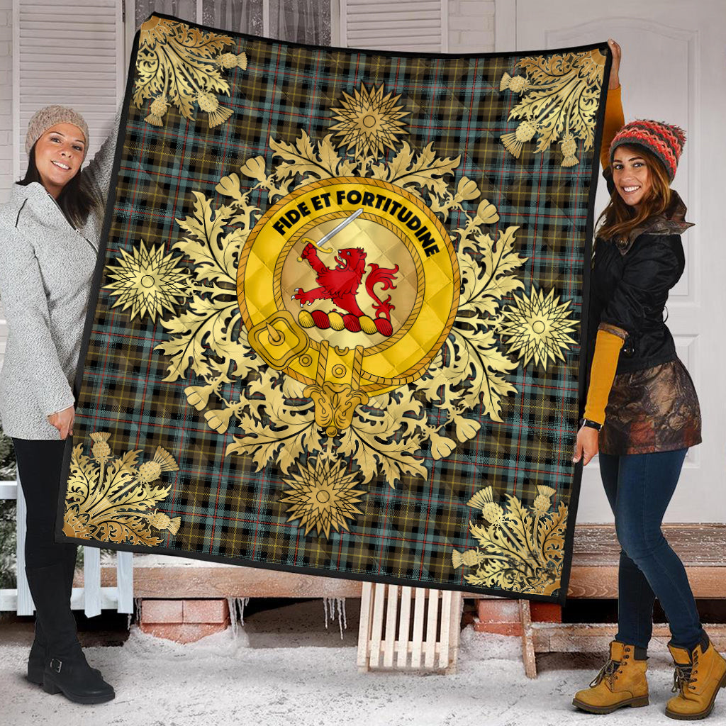 Ferguson Weathered Tartan Crest Premium Quilt - Gold Thistle Style